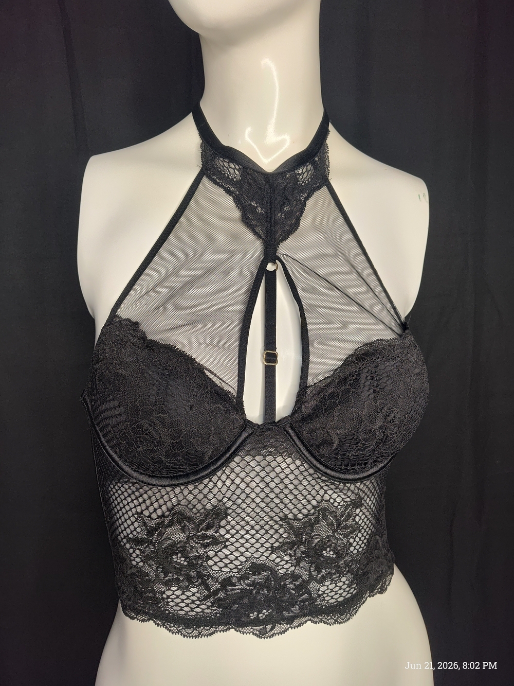 Victoria's Secret Very Sexy Black Lace Adjustable XS Halter Bralette Goth NWT